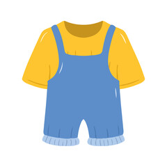 Hand-Drawn Blue Overall with Yellow Shirt Illustration, Cute Baby Outfit Clipart