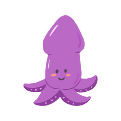 Playful Purple Squid Cartoon Mascot with Tentacles and Happy Face