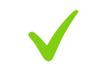 Green check mark icon symbolizing approval, success, completion, positive confirmation, and acceptance on transparent background