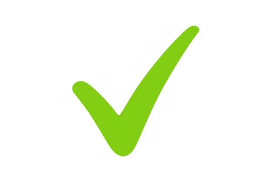 Green check mark icon symbolizing approval, success, completion, positive confirmation, and acceptance on transparent background - Powered by Adobe