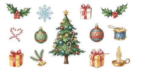 Watercolor Christmas Elements Collection set