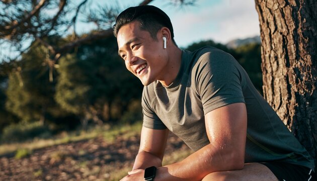 Portrait of active man and rest outdoor for running exercise, training recovery and practice for marathon. 