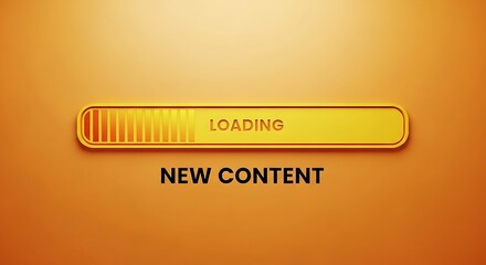 A bright yellow loading bar with the text loading new content against an orange background