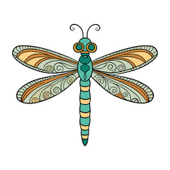 A beautifully detailed dragonfly in zentangle style, featuring intricate patterns, swirling lines, and elegant wings that symbolize freedom, balance, and transformation.
