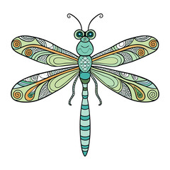A beautifully detailed dragonfly in zentangle style, featuring intricate patterns, swirling lines, and elegant wings that symbolize freedom, balance, and transformation.
