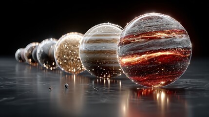 Stunning 3D Render of Planets and Spheres with Glowing Particles in Space