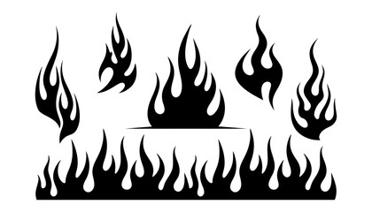 Black Flame Silhouette fire patterns Vector Set on White Background