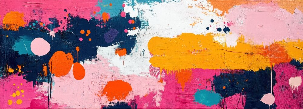Colorful mural showcasing vibrant hues and organic shapes fills the wall in an urban environment. The piece energizes the space with its dynamic composition and artistic flair