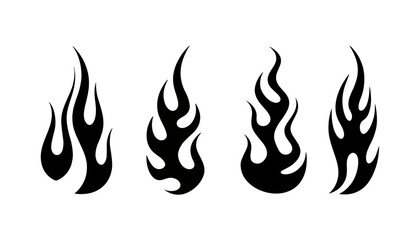 Black Flame Silhouette fire patterns Vector Set on White Background