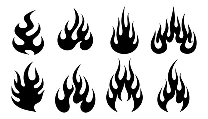 Black Flame Silhouette fire patterns Vector Set on White Background
