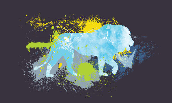 abstract leon blue watercolour texture background , leon drawing watercolour, leon animal painting, oil painting, acrylic painting.eps