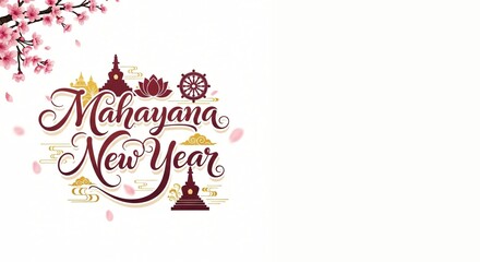 Mahayana New Year Celebration Wishes Floral Design Tet Lunar New Year Greetings Card