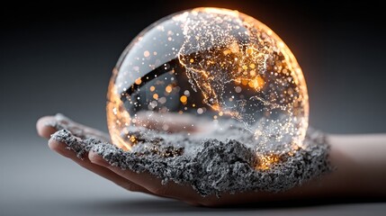 A glowing earth in hand representing the world, technology and the future.