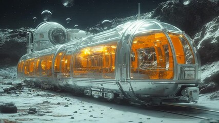 Futuristic space habitat on a lunar surface with bubbles - Powered by Adobe