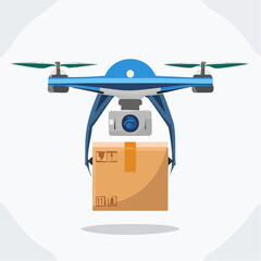 Blue Drone Delivering Package with Propellers and Camera.