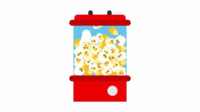 Animated Popcorn Machine Filling Up Sequence on White Background Cartoon Style Food Preparation