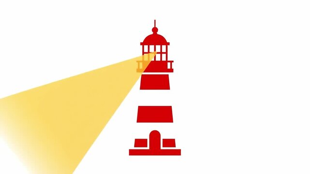 Animated red lighthouse beacon searchlight, marine navigation, navigation guidance safety at sea