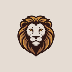 Majestic lion head logo a striking emblem featuring a stylized lions face with a prominent mane, rendered in warm brown and beige tones, exuding strength, courage, and regal elegance on a neutral back