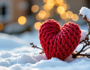 Fototapeta premium Handmade Red Heart Against Snowy Winter