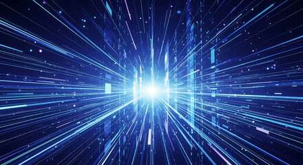 Fototapeta premium Abstract blue light streaks and particles exploding outwards image