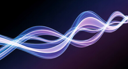 Abstract flowing light waves on dark purple background energy