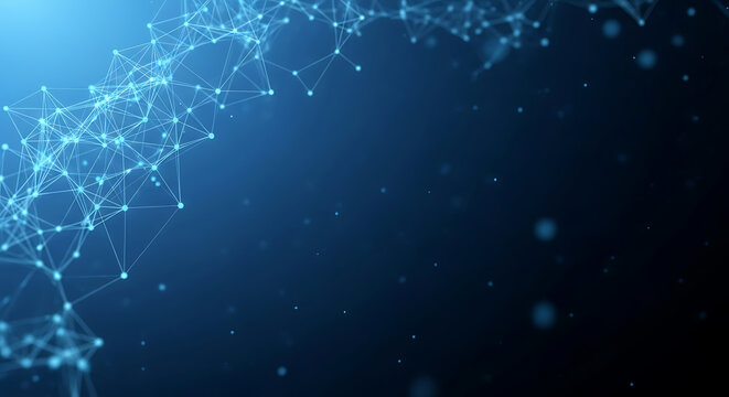 Abstract blue network of glowing dots and lines connection technology