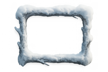 Winter frame with snow and ice on tree branches, natural border creating a cold season concept, transparent background