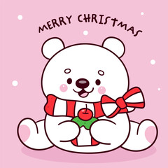polar bear with christmas cake kawaii animal winter cartoon