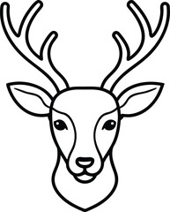 Black line art reindeer head with antlers animal wildlife