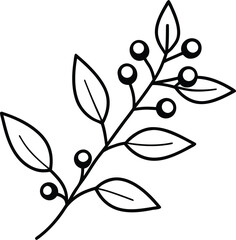 Mistletoe branch simple black line art leaf berry