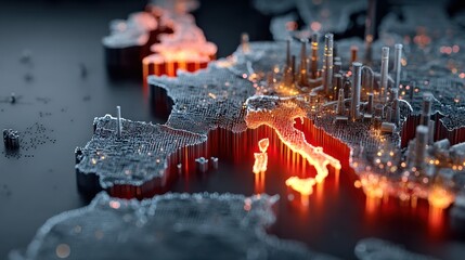 Abstract illustration of Europe map with glowing lights, a concept of technology