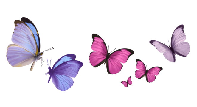Vibrant flock of colorful butterflies in various sizes gracefully fluttering conveying lightness, transformation, and natural beauty.