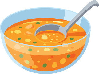 Cozy vegetable soup bowl spoon warm comforting meal homemade healthy food vector