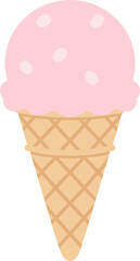 Simple Flat Style Pink Ice Cream Cone with Cherry Blossom Detail