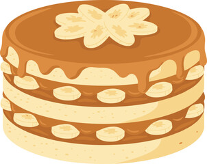 Cartoonish Delicious Banana Pancake Stack With Caramel Drizzle Dessert Illustration
