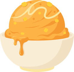 Flat Style Mango Ice Cream Dessert in Bowl Illustration