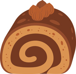 Cute Cartoon Style Chocolate Swiss Roll Cake Dessert Illustration