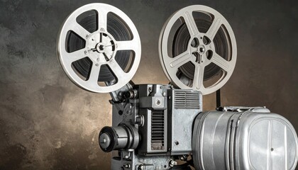 Naklejka premium Old style movie projector, still-life, close-up.