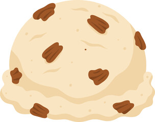 Flat Style Delicious Vanilla Ice Cream Scoop with Chocolate Chips Dessert