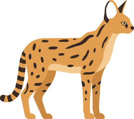 Flat Graphic Illustration of a Graceful Serval with Spotted Pattern Wildlife