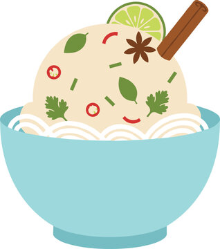 bowl of pho with lime and cinnamon clip art preview