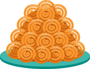Flat Sweet Chak Chak Dessert Stacked on Plate Isolated Illustration