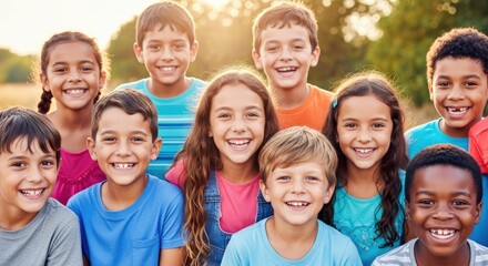 Obraz premium A group of children smiling outdoors.