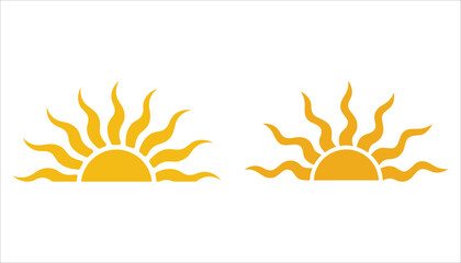 Two stylized yellow sun icons with wavy rays on a white background sunrise sunset