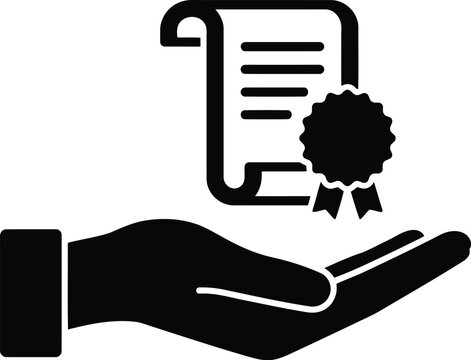 Hand holding certificate of achievement award diploma seal recognition vector