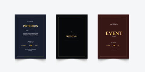 Luxury wedding invitation card or event set with minimalist gold decoration