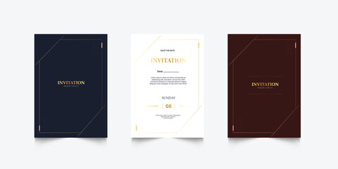 Luxury wedding invitation card or event set with minimalist gold decoration