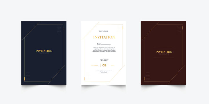 Luxury wedding invitation card or event set with minimalist gold decoration - Powered by Adobe