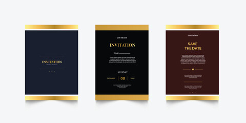 Luxury wedding invitation card or event set with minimalist gold decoration