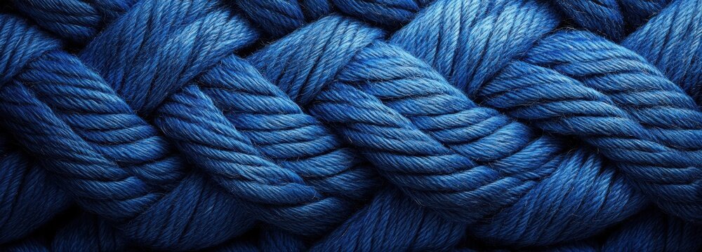 Interwoven thick strands of blue nautical rope forming a strong and visually appealing marine element, ideal for maritime themes